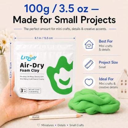 Green Air Dry Foam Clay 100g/3.5oz, Soft & Easy to Mold - color: Green