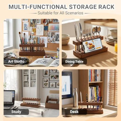 Pen Holder for Desk, Pencil Organizer, Fountain Pen Display Stand - color: Double-row - Walnut