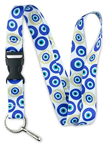 Limeloot Lanyard for Keys, ID Badge, Accessories | Neck Lanyard for Men and Women with Quick Release Buckle and Flat Ring - color: Evil Eye