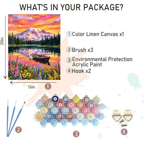 xackcme Mountain Paint by Numbers for Adults - Lake Scenery Paint by Numbe - color: MT22988