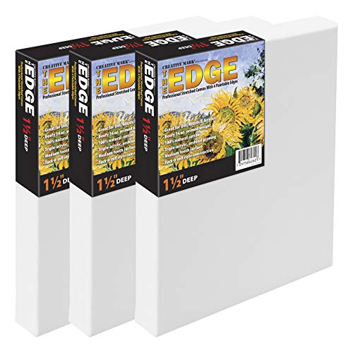Creative Mark The Edge Deluxe Cotton 1-1/2" Deep Stretched Canvas for Painting, 9x12 Pack of 3, 14oz. Primed Weight, Universal Archival Priming, Medium Tooth, Hand-Stretched Canvas for Painters - size: 9x12"