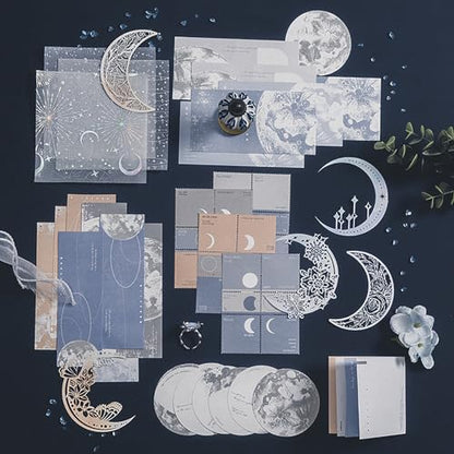 Doraking 63PCS Moon Embellishment Scrapbook Paper Packs for Journaling