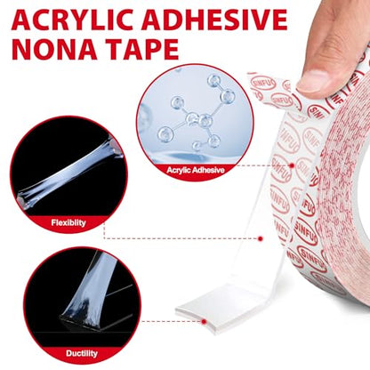 Sinfuo Double Sided Tape Heavy Duty(0.74" x 22Ft), Removable Nano Double Sided Adhesive Tape, Removable Damage Clear Mounting Tape Picture Hanging Adhesive Strips - color: Clear, size: 0.74in x 22ft