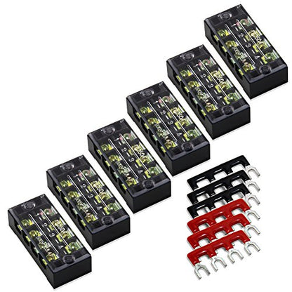 Terminal Block, 4 Circuits 600V 25A Dual Row Screw Terminal Strip, 6 Sets - size: 25A 4P+6pcs Jumpers