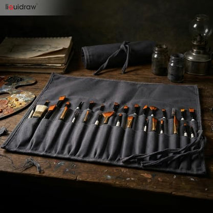 Liquidraw 30 Pocket Roll-Up Canvas Paint Brush Holder, 21 x 18in (Grey) - color: Grey