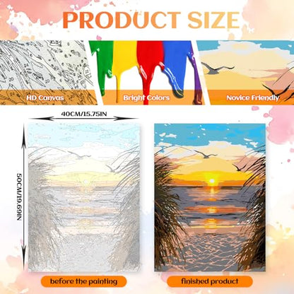 Paint by Numbers Kit for Adults, Beach Sunset Art for Beginners, 16x20 Inch - color: Sunset