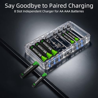 AA AAA Battery Charger for Rechargeable AA AAA Battery, Charger only - size: 8 Bay Charger - transparent