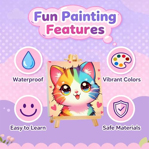 Gemozaic Cat Paint by Numbers Kit for Kids with Frame and Easel, 8 x 8 in - color: BKH2334