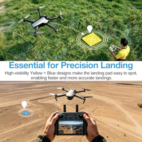 DEWEL 25 Inch Drone Landing Pad, Weighted Fast Fold Waterproof PU Drone Pad - color: 64CM(Yellow/Blue)
