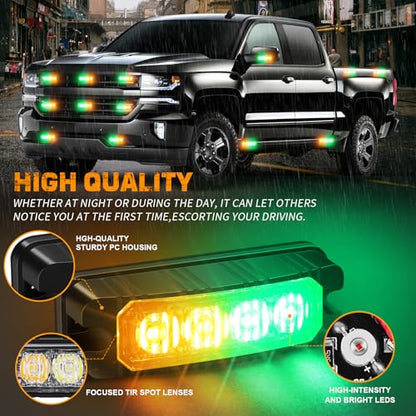 XRIDONSEN 8PCS Sync Grill Strobe Lights 32 LED Amber Green Emergency Lights - color: Amber/Green
