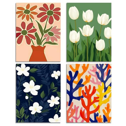 DOTSOPS 4 Pack Floral Diamond Painting Kits Art for Adults Round Full Drill - color: Flower