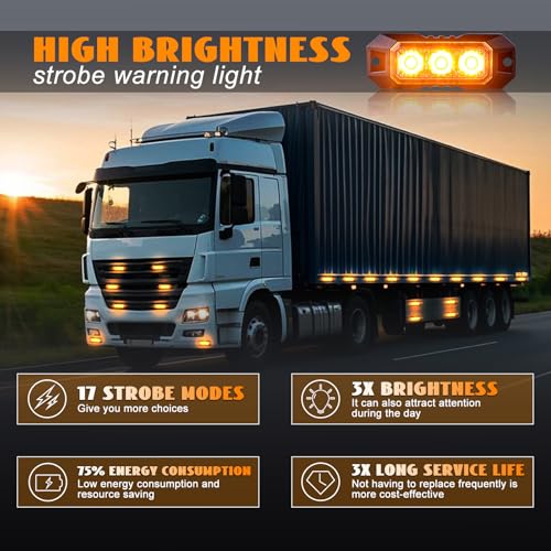 2PCS 3-LED Amber Strobe Lights for Trucks, LED Strobe Grille Light - color: Yellow, size: 3LED-2PCS