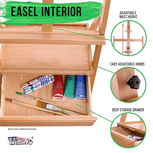 U.S. Art Supply Large Wooden H-Frame Easel with Storage Drawer & Shelf