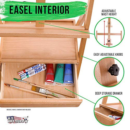 U.S. Art Supply Large Wooden H-Frame Easel with Storage Drawer & Shelf