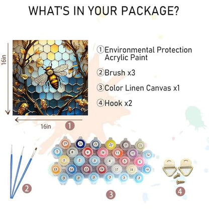xackcme Paint by Numbers for Adults Bee - Bee Paint by Number on Canvas - color: MT12324