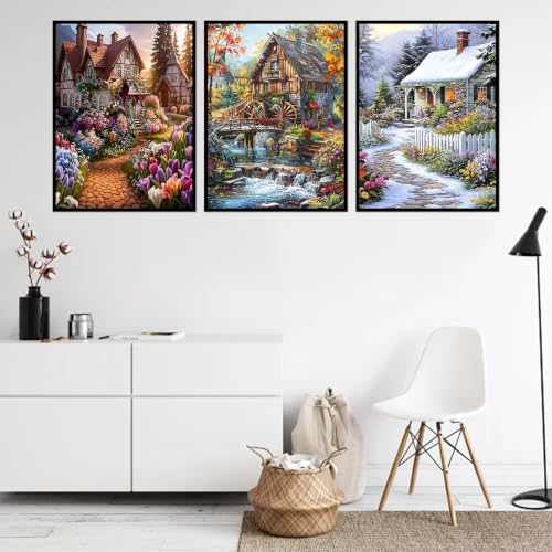 Ekuxom 3 Pack Landscape Paint by Numbers Kit for Adults on Canvas - color: Landscape-3pack