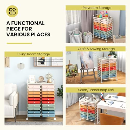 DREAMADE Rolling Cart With Storage Drawers, Utility Cart With Removable Plastic Drawers, Lockable Wheels for Classroom Organization, Art Supplies, Office, Scrapbook (20 Drawers, Macaron) - color: Macaron, style: 20 Drawers