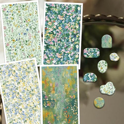 OLYCRAFT 24Pcs 4 Styles Wildflowers Clay Transfer Paper for Polymer - style: Wildflower