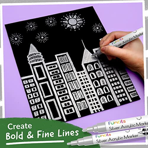 5 Silver Paint Marker Pens - Metallic Acrylic Paint Pen for Wood - color: Silver