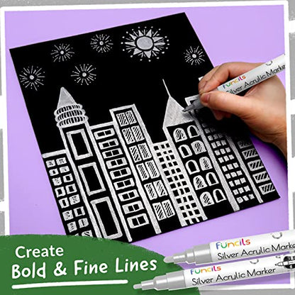 5 Silver Paint Marker Pens - Metallic Acrylic Paint Pen for Wood - color: Silver