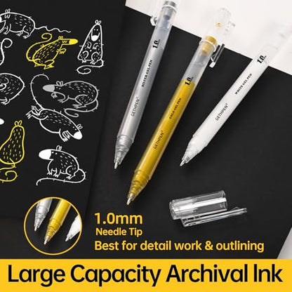 GETHPEN White Gel Pens, 1.0mm Fine Opaque White Ink Pens, 3 Pack - size: 1 Count (Pack of 3), style: 3 Pack White