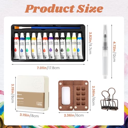 Mini Watercolor Kit,Sketchbook & Brushes,Travel Palette for Sketching