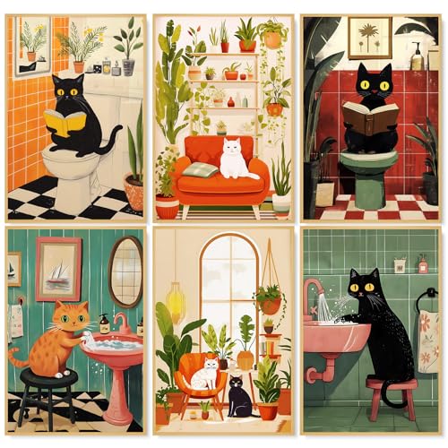 6 Pack Paint by Numbers Kit for Adults, Black Cats Canvas Painting Set - color: Cat-1