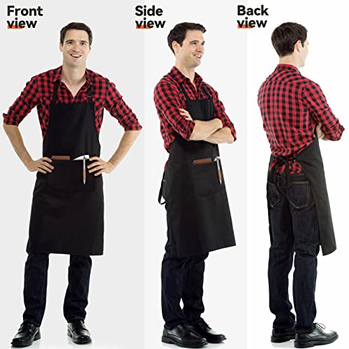 NLUS 2 Pack Kitchen Cooking Aprons, Adjustable Bib Soft Chef Apron with 2 Pockets for Men Women (Black,2) - color: Black-2