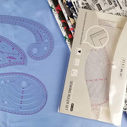 Fashion Clear Metric Sewing Ruler Set, French Curve Pattern Making Ruler Kit for Beginners Tailors Designers (4-Piece Set)