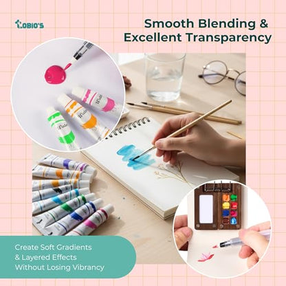 Tobios Watercolor Tubes – 12 Color Paint Refill Set, Student-Grade Travel