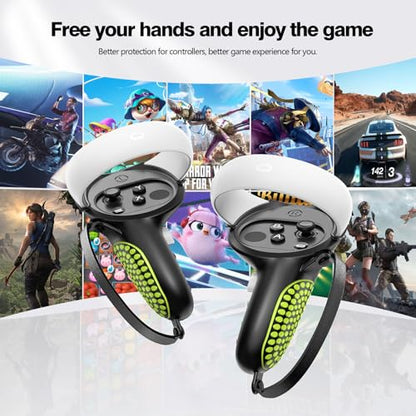 AMZDM Upgraded Controller Grips for Meta Quest 2 VR Oculus Touch Controllers Protector with Joystick Covers 1Pair Black & Green - color: Black & Green