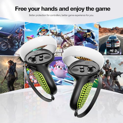 AMZDM Upgraded Controller Grips for Meta Quest 2 VR Oculus Touch Controllers Protector with Joystick Covers 1Pair Black & Green - color: Black & Green