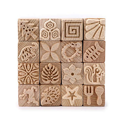 OwnMy Set of 16 Clay Modeling Pattern Stamp Kit Wooden Clay Pottery Stamps
