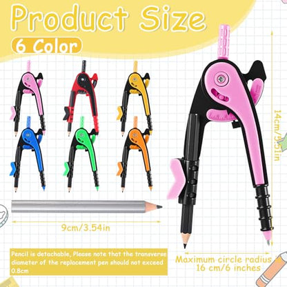 Chengu 24 Pcs Math Geometry Compass Bulk with Pencils 6 Inch, Dark Color - color: Dark Color