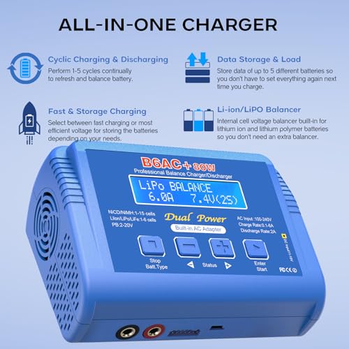 LiPo Charger 80W 6A Fast Balance Battery Chargers for RC Car Boat Drone