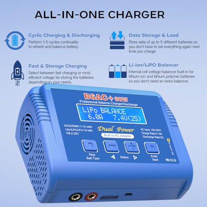 LiPo Charger 80W 6A Fast Balance Battery Chargers for RC Car Boat Drone