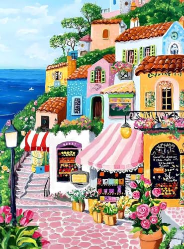ZeeLionArt 5D DIY Diamond Art Kit, Seaside Building, 12x16 Inch - color: DP04658