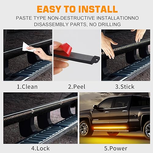 XRIDONSEN 2PCS 70 inch Running Board Light Strip Amber Strobe Lights - color: Amber
