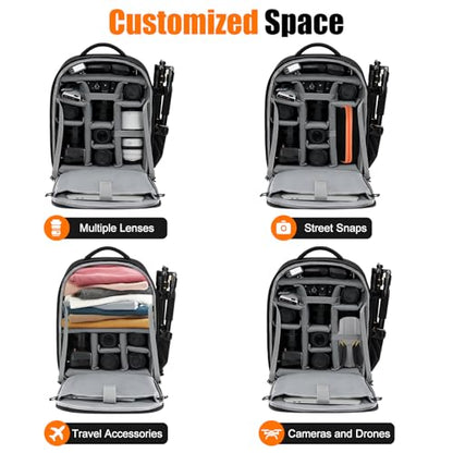 Cwatcun Camera Backpack, Large Water-Resistant DSLR Bag for Canon/Nikon/Sony - color: Black, size: 2.0 X Large
