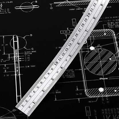 EBOOT Stainless 2 Pack Steel Ruler 12 Inch Metal Rule Kit with Conversion Table - color: Silver, style: 12 Inch, 12 Inch Style