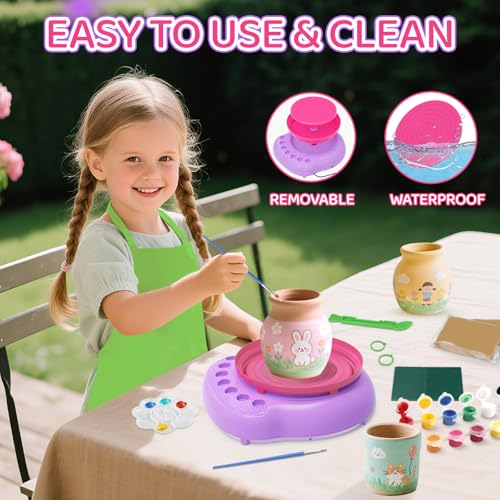 Pottery Wheel for Kids, Complete Kit with Air-Dry Clay, Ages 8-12 - color: Pink