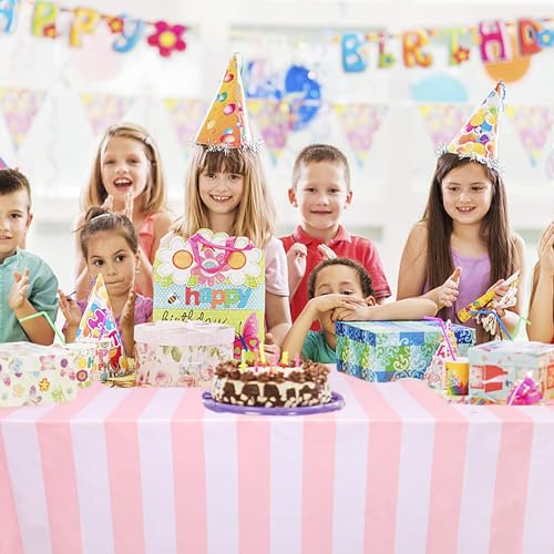 Kesfey Pink Striped Tablecloth Picnic Horizontal Stripe Table Cover 3 Packs - color: Pink Horizontal Striped