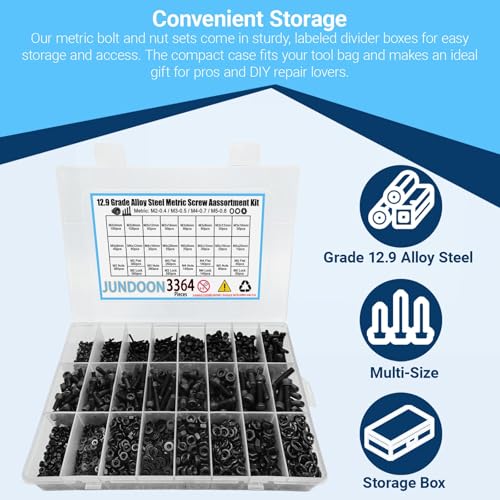 3364Pcs M2/3/4/5 Hex Socket Screw Kit with Wrenches,12.9 Grade Alloy Steel - color: 3364 M2/M3/M4/M4 Cap