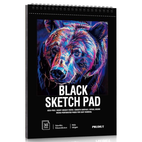 Black Sketch Pad 7.6 × 10 in, 30 Sheets, Spiral Bound Black Sketchbook - size: 7.6×10 Inch (1 pack)