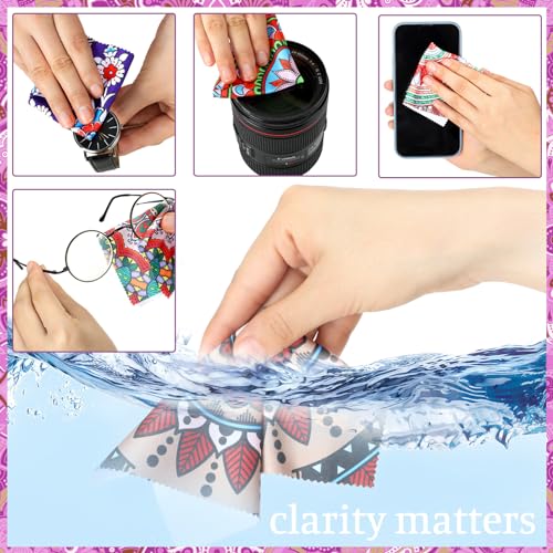 Copkim 24 Pcs Mandala Eyeglasses Cleaning Cloths, Soft Reusable Lens Wipes
