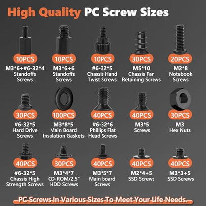 510Pcs Computer Screws Kit, M3 6-32 Motherboard Standoffs for SSD - color: 510Pcs Black Pc Screws