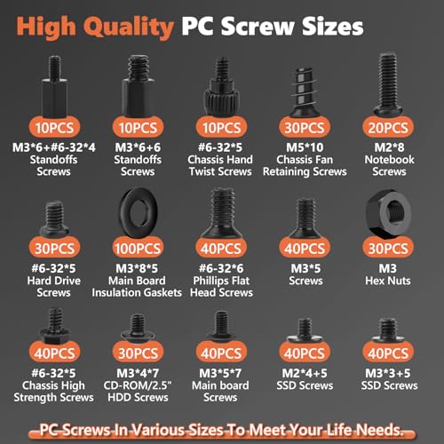 510Pcs Computer Screws Kit, M3 6-32 Motherboard Standoffs for SSD - color: 510Pcs Black Pc Screws