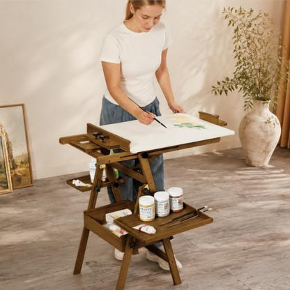 MEEDEN Painting Easel with Storage and Tray: H-Frame Beech Wood Art Easel - color: Walnut