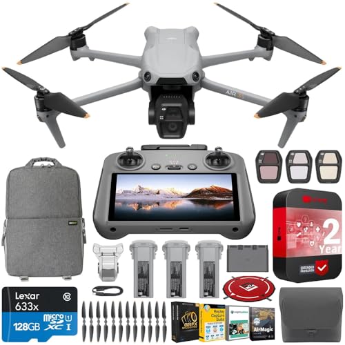 DJI Air 3S Fly More Combo (RC 2 Screen Remote) Drone with 1" CMOS Wide-Angle & Medium Tele Camera, 4K/60fps, Omnidirectional Sensing, Smart RTH, 3 Battery Bundle with Deco Gear Accessories & Software - style: Air 3S Fly More Combo (DJI RC 2)
