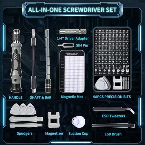 2-Pack Precision Screwdriver Set: 122 Magnetic Bits Electronics Repair Kit for Office Equipment Maintenance - Laptop, Computer & Peripherals, Bulk Supply for Repair Store, IT Departments, Business Use - color: Gray-2pack